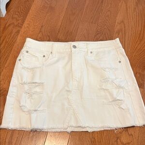 American Eagle Outfitters White Distressed Denim Mini Skirt